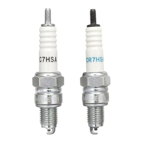 EUQWOSDD 2 Pack CR7HSA C7HSA Spark Plugs, 10mm Thread Pre-Gapped 0.7mm Ignition Plugs for Scooters Mopeds Motorcycles ATVs, Improves Engine Performance