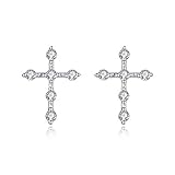 ISCBAFYX Damen-Ohrringe aus 925er-Silber, silberfarbene Jesus-Kreuz-Ohrstecker, glänzender Zirkon, modische Ohrlinie für Liebhaber, Charm-Hochzeits-Mädchen-Ohrstecker, hypoallergener Zugang