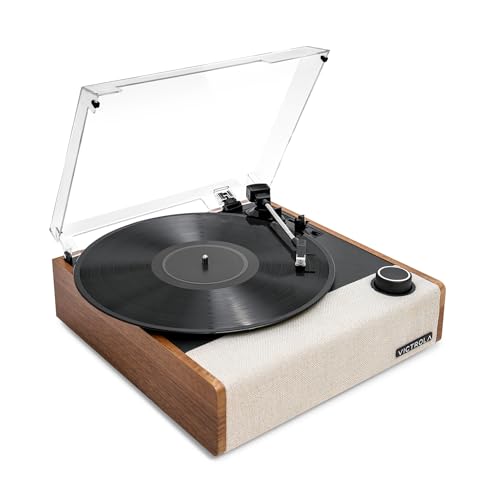 Victrola Eastwood II Record Player with Speakers – Bluetooth 5.1 and Vinyl Stream Technology, Vintage Style 3-Speed Vinyl Player, Audio Technica AT-3600LA Cartridge (Oak) by Victrola - Used condition - CA$84.15