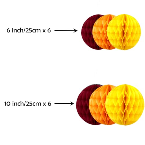 Image of ZOOYOO 12Pcs 6 inch 10 inch Honeycomb Balls Decorations Hanging Tissue Paper Pom Poms for Fall Wedding Birthday Party Baby Shower Harvest Decorations(Red Yellow)