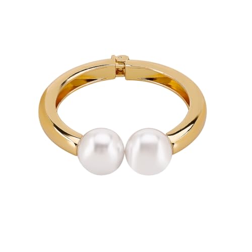 MIFYNN Chunky Gold Pearl Bangle Bracelet for Women Trendy Golded Plated Cuff Bangle Open Wide Bracelet Statement Bracelets Jewelry for Women
