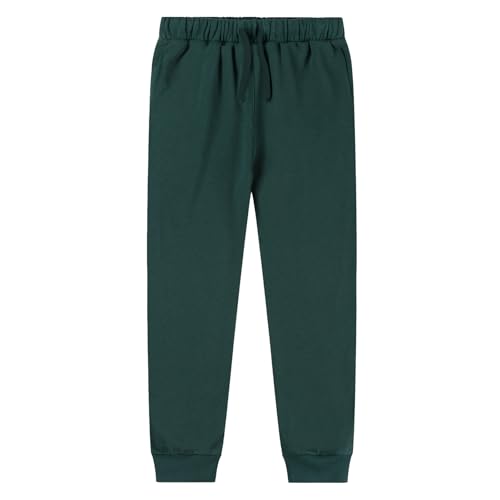 UNACOO Kid's Fleece Sweatpants Girl's and Boy's Active Basic Jogger Pants (Dark Green, m-1(7-8 Years))