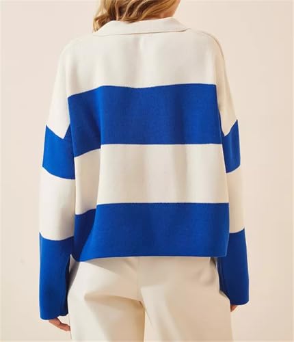 Image of LifeShe Striped Sweater Women V Neck Long Sleeve Pullover Fall Sweaters Loose Oversized Knit Top