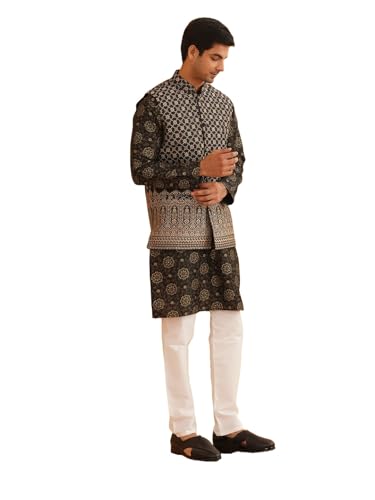 Image of SOJANYA (Since 1958 Men's Silk Blend Kurta & Off White Pyjama with Nehru Jacket