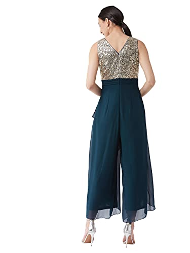 Image of Miss Chase Women's Off-White Solid Relaxed Fit Round Neck Sleeveless Regular Length Jumpsuit