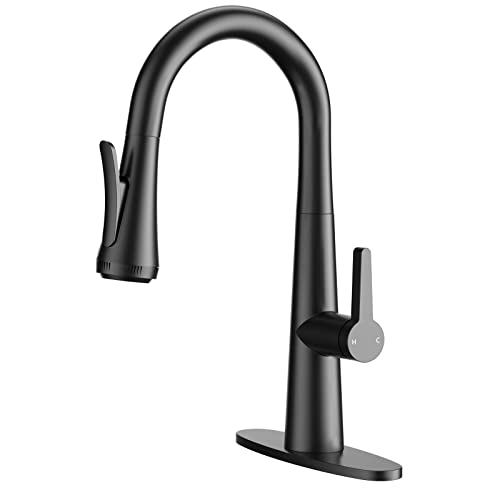 Kitchen Faucet With Pull-Down Sprayer, Lepo Matte Black 4-Function Kitchen Pull Out Faucet, Modern High Arc Single Handle Kitchen Utility Rv Bar Sink Faucets With Deck Plate (Matte Black) #TOP9