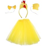 LALADEFIEE Disfraz de Pollo para Niñas Cosplay, Conjunto de Falda Tutú Amarilla 30 Cm con Diadema y Pajarita, Accesorios para Vestuario Infantil, Adecuado para Fiestas y Celebraciones