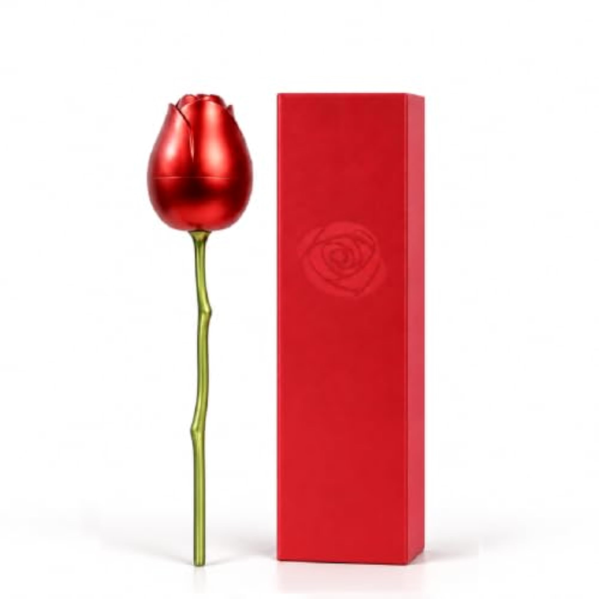 Premium Rose Bud Proposal Ring Box with Metal Stem
