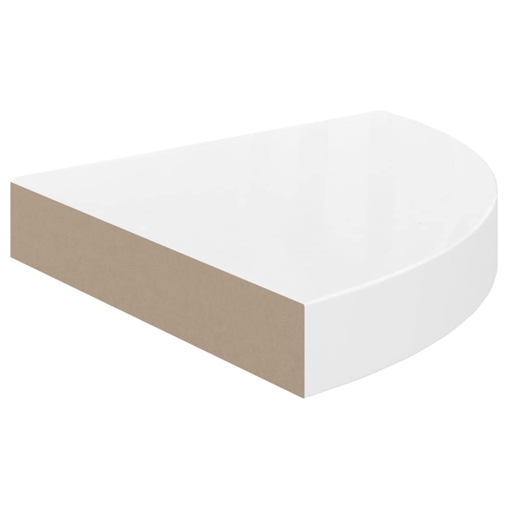 Pływające regały narożne, 2 szt., biały wysoki połysk, 25 x 25 x 3,8 cm, płyta MDF, zestaw do dekoracji książek, niewidoczny montaż, stabilna półka ścienna do salonu, sypialni