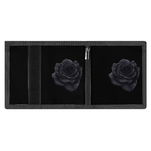 Beautiful Black Rose Flower Trifold Wallet Slim Credit Card Holder for Women Men4