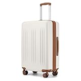 Kono Lightweight 24 Inch Expandable Luggage with Quiet Spinner Wheels TSA Lock, Scratch and Drop Resistant PC+ABS Hardside Durable Medium Checked Suitcase, Cream White & Brown