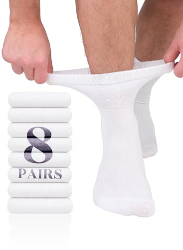 Hugh Ugoli Diabetic Socks for Men, Loose Ankle Socks, Rayon Derived from Bamboo, Extra-Wide, Thin, Seamless Toe, 4-8 Pairs