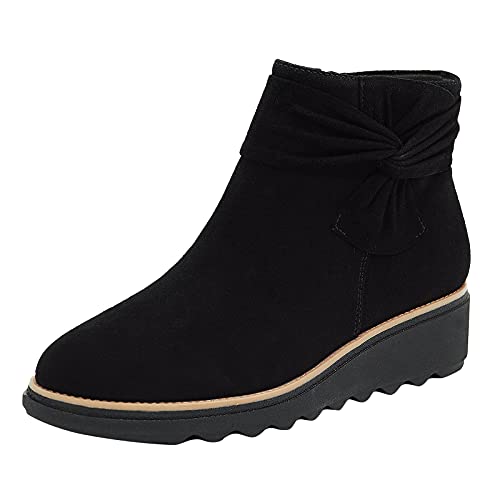 Ankle Boots - Botines para mujer con tacón elegante, con cremallera, tacón de cuña, botas de ante, botas de invierno, monocolor, elegantes, ligeras, cómodas, informales, Negro 46., 37