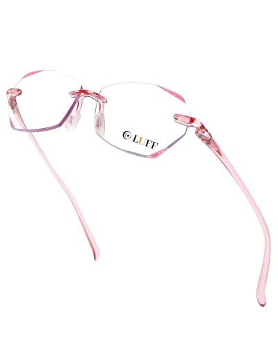 LUFF Rimless Reading Glasses for Women Blue Light Blocking,Stylish Lightweight Frameless Computer Readers Anti Eyestrain, Diamond Cut Edge Lens(1.5X)