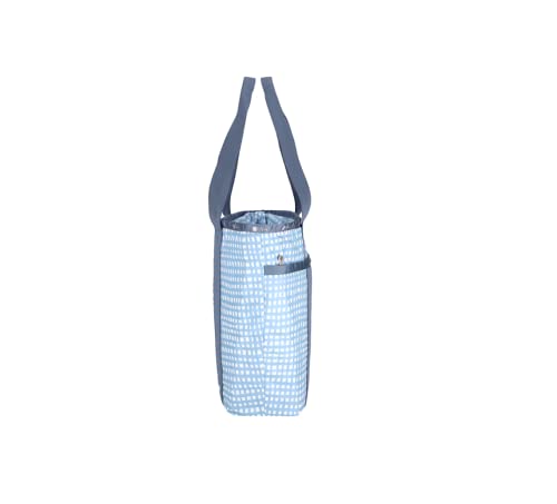 Lesportsac Painterly Weave Everyday Zip Tote Handbag/Travel Bag, Style 3867/Color E612, Dreamy Sky Blue & Crisp White Unite, Abstract Playful Gingham Inspired Weave, Subtle Pearlized Sheen #TOP3