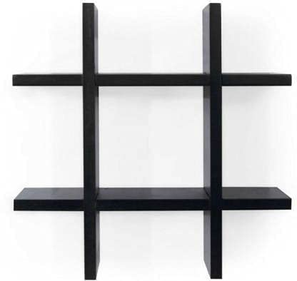 Alpha Mart Hashtag Wall Mounted Floating Wall Shelf Display Rack for Home Decor Show Pieces Office (Black, Standard)