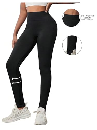 OYOANGLE Girl's Athletic Leggings Workout Running Yoga Pants High Waist Solid Dance Tights3