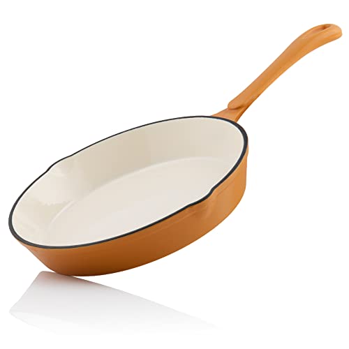 Mahlzeit Sartén de Hierro Fundido Esmaltado Sunny Orange | Ø 24 cm | Sartén de Hierro Fundido Redondo con Dos Picos | Sartén de Hierro Fundido, Sartén Esmaltada | Hierro Fundido Esmaltado