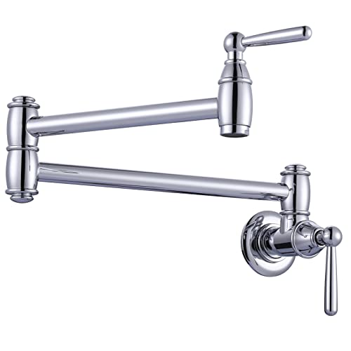 Pot Filler Faucet Chrome, ARCORA Modern Pot Filler Wall Mount 2 Handle with Double Joint Swing Arms Brass Stove Faucet