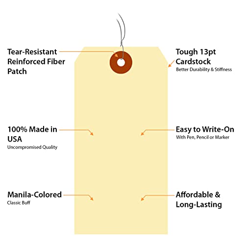 Smartsign Blank Manila Shipping Tags With Wire, Size-6, Pack Of 100, 13Pt Thick Prewired Cardstock Tag, 5.25 X 2.625 Inch Paper Hang Tags With Reinforced Fiber Patch #TOP4