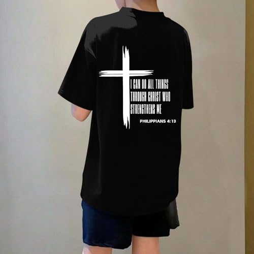 Image of KEEVICI Boys Christian Graphic Tees God Jesus Shirts for Kids Cross Faith Bible Verse Inspirational Religious Cotton T Shirt