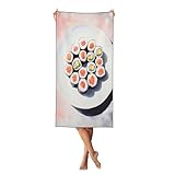 Woshuwo Toalla de playa blanca con rollos de sushi Maki de 27.5 x 55 pulgadas, toalla de playa ligera de secado rápido para vacaciones