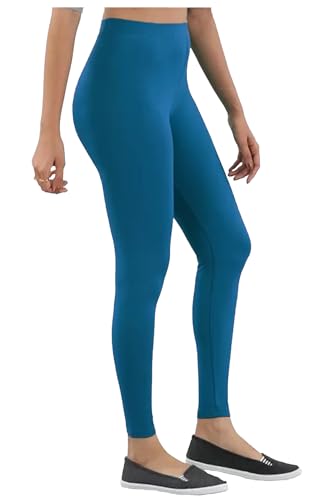 Image of H2 Women's Comfortable Cotton Blend Leggings - Ankle Length, Versatile (in, Alpha, XL, Regular, Turquoise Blue)