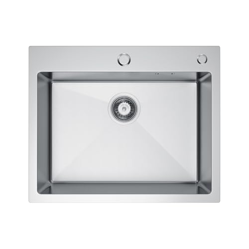 Melanstar 55x 45x 19 cm de acero inoxidable para fregadero de cocina, con 1 platillo con sifón, color acero inoxidable