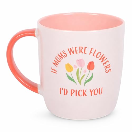 Image of RZIN TRADE Mother's Day Ceramic Coffee Mug with Floral Design, If Mums were Flowers I'd Pick You, Pink and White Tea Cup Gift for Mom