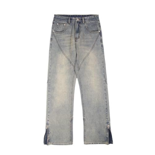 Jeans Pants Trousers Denim Spring and Autumn High Street Men's Design Sense Zipper Micro Pull Loose Classic Long