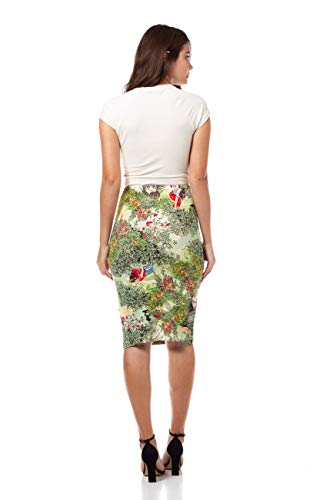 Saia Midi Canelada Estampada, Colcci, Feminino, Verde/Branco/Marrom, G