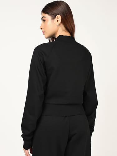 Image of Bewakoof Women's Solid Regular Fit Full Sleeve High Neck Polycotton Crop Sweatshirt