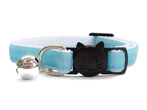 Velvet Cat Collars with Bell, Baby Blue Velvet, Cat Collar (14cm - 24cm)
