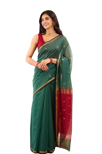 Image of Women's Cotton Woven Soft Sarees With Attach Blouse Piece.