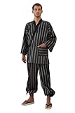 UKS004ST-XL Japanese Samue Judo Karate gi Style Relaxation Wear Pintuck Fabric Top and Bottom Set Nightwear Pajamas Sleepwear Bathrobe Loungewear Shogun Robe Indoor Clothes Home Clothing Stripes XL