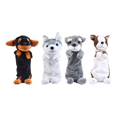 SiaBiced 4x Estojos de Lápis de Pelúcia em Formato de Cachorro, Bolsas de Cosméticos, Acessórios de Papelaria, Porta-Canetas, Bolsas de Lápis de Animais para, Cinza