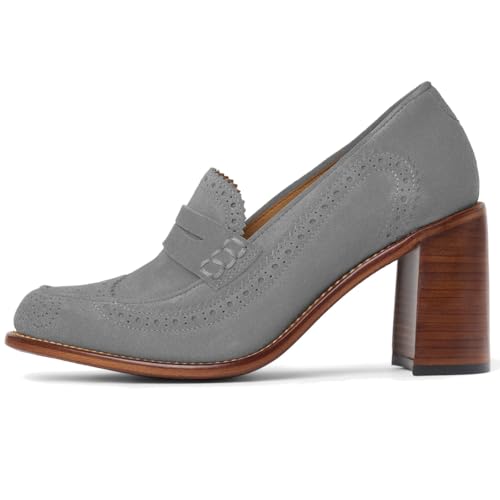 MOOMMO Women Chunky Block High Heel Loafer Pumps Round Closed Toe Slip On Oxford Shoes 3 Inch Heels Patent Leather Work Pumps Office Ladies Wingtip Dress Loafers Formal Business Party Retro 4-11 M US