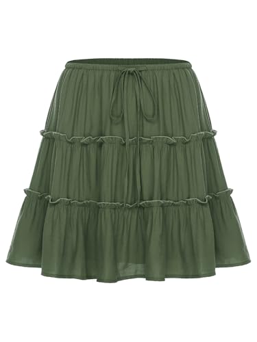 Womens Ruffled Short Skirt Summer Y2k Adjustable High Waist Flowy Swing A-line Beach Pleated Mini Skirt3