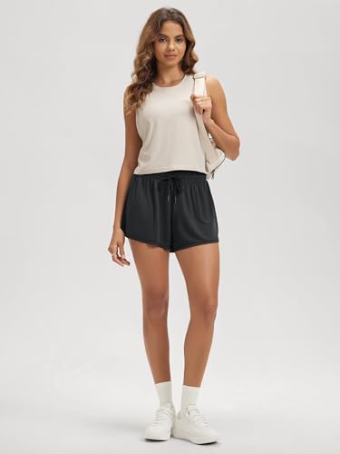 ODODOS Women's PeachSoft Lounge Shorts Drawstring High Waist Sleepwear Relaxed Fit Cozy Pajama Bottom4