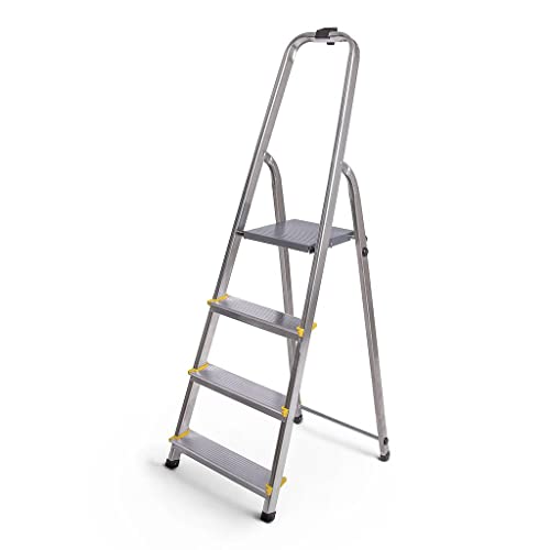 Escabeau Dura 4 marches en Aluminium, léger et Pliable, Pieds antidérapants, Hauteur de Plateforme 75cm, Charge maximale 150kg Cover