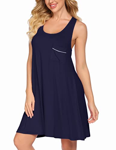 Ekouaer Nighties For Women Modal Nightdress Ladies Chemise Nightgown Plus Comfy Tank Dress With Chest Pocket(Navy,Xxl) #TOP3