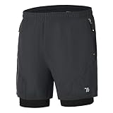 donhobo Kurze Hosen Herren 2 in 1 Shorts Laufshorts Sommer Schnelltrocknende Sporthose Gym Jogging Trainingsshorts Dunkelgrau S