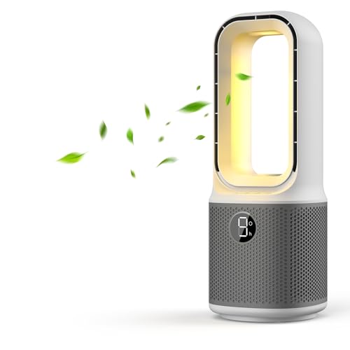 Misby Desk Fans Small Quiet, 13 Inch Bladeless Table Fan, 9 Speeds for Powerful Airflow, 70° Oscillating Fan with Night Light and Timer, Desktop Cooling Fan for Bedroom, Office, Nightstand, Grey