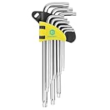 DeeAWai 星型レンチセット L型 9本組 | T10 T15 T20 T25 T27 T30 T40 T45 T50 Cr-V クロムバナジウム鋼 トルクスレンチ 精密トルクスレンチ| L型レンチ レンチは両端にダブルパンチ穴が設計されており、通常のプラムナットと改ざん防止ナットの両方に使用できます(24時間以内に配達)