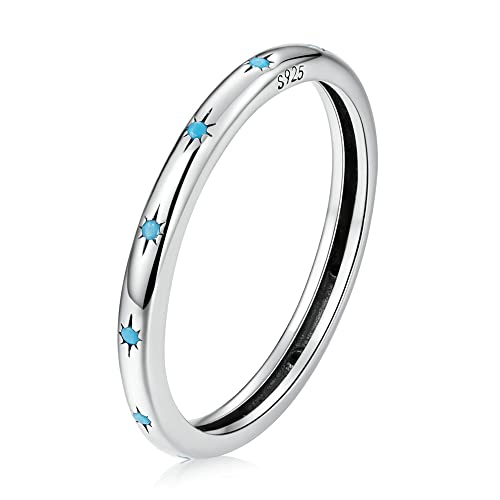 Turquoise 925 Sterling Silver Rings for Women Girls CZ Blue Birthstone Boho Stackable Band Ring Birthday Wedding Jewelry Gift