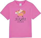 Kleckerliese Baby Kinder T-Shirt Hello World Fuchs Wunschname Kurzarm Sprüche Jungen Mädchen Shirt Nicki, FlashPink, 12-18 Monate