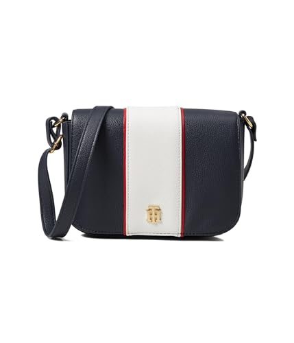 Tommy Hilfiger Bolsa tiracolo feminina Chloe II com aba, Tommy azul marinho/cinza branco/vermelho Tommy, Small