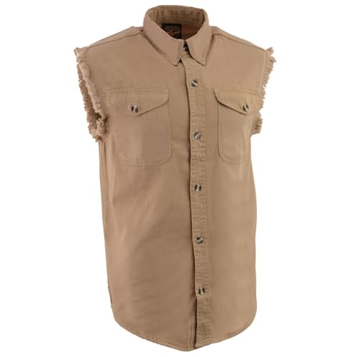 Image of Milwaukee Leather DM1002 Men's Black Lightweight Denim Shirt with Frayed Cut Off Sleeveless