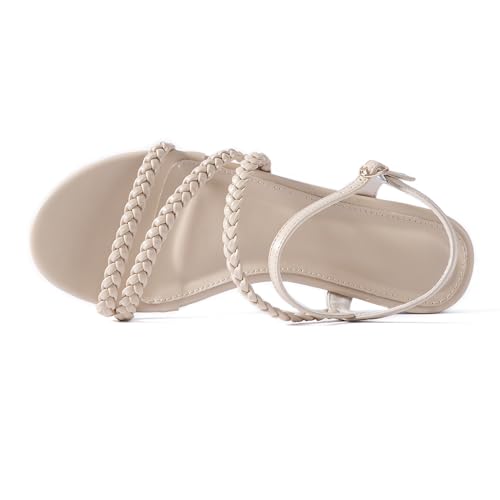 Image of Mtzyoa Women Flat Sandals Dressy Strappy Gladiator Summer Ankle Strap Nude Open Toe Comfortable Wedding Casual Leather Ladies Party Trendy Vacation
