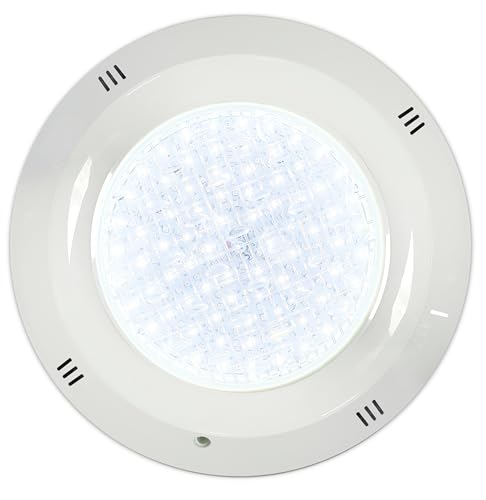 SWIMHOME Foco Piscina LED Superficie Luz Blanco Frío 6000K - 35W 12V AC - Fácil Instalación con Cruceta Estándar, Resistente Agua Salada, ABS